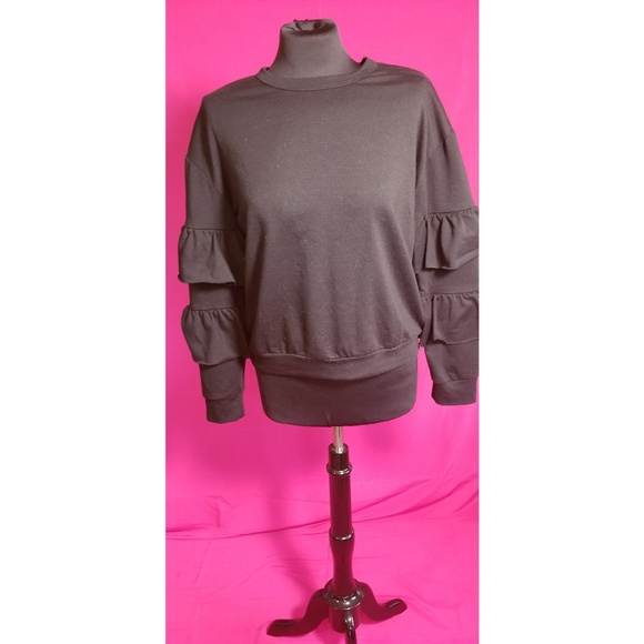 Black long sleeved sweater blouse with flare - Picture 2 of 6